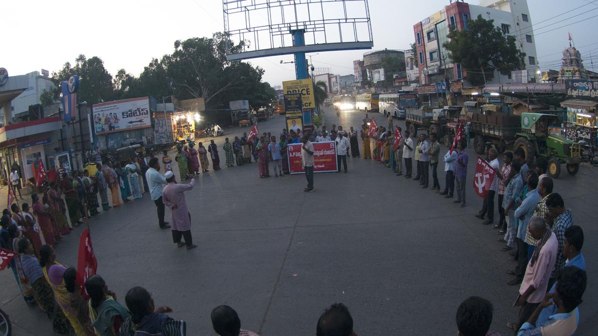 Municipal workers in Andhra Pradesh’s Tirupati agitate for